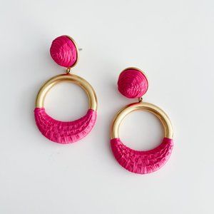 J. Crew Faux-Raffia-Wrapped Hoop Earrings (Vivid Begonia)